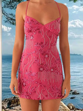 Robe courte à col V et dos nu à fleurs