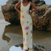 Robe midi débardeur à col rond imprimé étoiles de mer