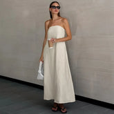 Robe midi bustier en coton kaki pour les fêtes