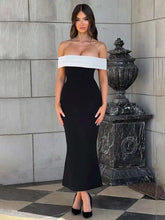 Robe midi moulante à épaules dénudées