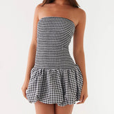 Robe moulante mini bustier à carreaux vichy