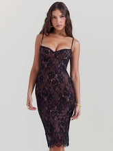 Robe midi moulante dos nu imprimée en dentelle