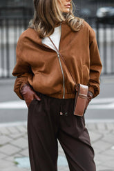 Veste chaude en daim à fermeture éclair, style urbain