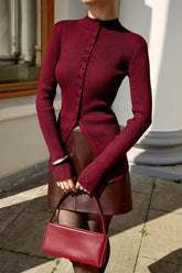 Cardigan en maille à manches longues, col montant ajusté et simple boutonnage