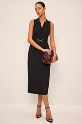 Buckle Waist Cinched Elegant Work Dress