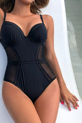 Minimalist Sexy Mesh Sheer Backless Solid One Piece Swimwear