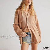 Amy Fashion - Casual Loose 100% Cotton Gauze Shirts