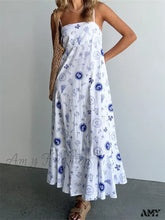 Amy Fashion - Vintage Women Summer Sleeveless Spaghetti Strap Floral Print Party Loose Casual