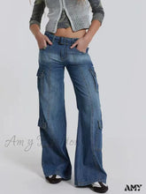Amy Fashion - Wide Leg High Waist Patchwork Baggy Cargo Streetwear Y2K Vintage Denim Jean Stylish
