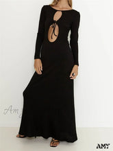 Amy Fashion - Women Vintage Elegant Sleeve Front Cutout Tie-Up Solid Color Party Autumn Vestidos