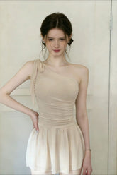 Romantic Solid Waist Cinch One Shoulder Bow One Piece Swimwear