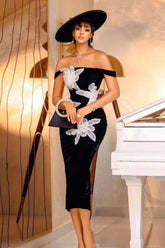 Robe de soirée moulante à bretelles et imprimé floral 3D, style bandage, épaules dénudées