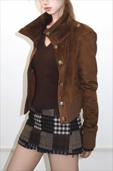 Veste courte slim classique en daim bicolore