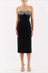 Robe de soirée bustier de luxe à strass et bandage