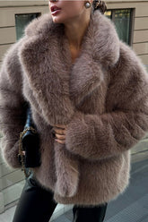 Manteau d'hiver ample et chaud à col large en fausse fourrure de renard