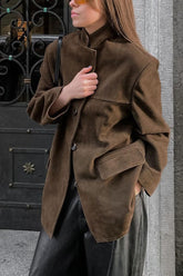 Veste blazer rétro marron en faux daim