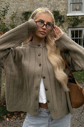 Cardigan ample côtelé à col rond