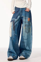 Jean à jambes larges imprimé patchwork vintage de la mode urbaine
