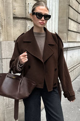 Trench-coat chic à col cranté et double boutonnage en laine mélangée