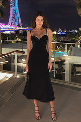 Robe débardeur à empiècements et sequins, robe de soirée élégante pour femme à taille cintrée