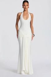 U Neck Halter Sash Panel Bodycon Party Dress