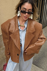 Blazer chic en cuir PU à col montant