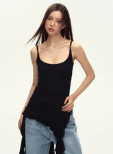 Débardeur noir asymétrique froncé