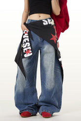 Jean cargo vintage léger à taille haute évasée