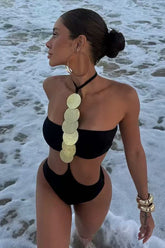 Sexy Metal Accent Cutout Lace Up One Piece Swimwear