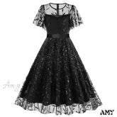 Luxury Deep V-Neck High-Waisted Lace-Up Formal Cocktail Evening Dress Black / S