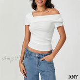 Oblique Shoulder Solid Color Sleeveless Cropped Aesthetic Streetwear Crop Top
