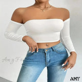 Off Shoulder Long Sleeve Casual Spring Fall Women’s Crop Top