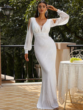Robe de soirée Hepburn à col en V, manches longues, coupe sirène et sequins