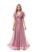 Robe de soirée ample en mousseline à col V et manches évasées, style demoiselle d'honneur, grande taille