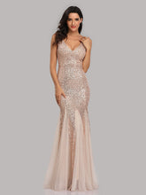 Robe de soirée sirène en maille à sequins et à double col en V sans manches, robe de demoiselle d'honneur brillante