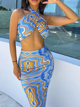Ensemble soutien-gorge imprimé dos nu à lacets et jupe