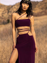 Ensemble jupe longue asymétrique sans manches à lacets, couleur unie