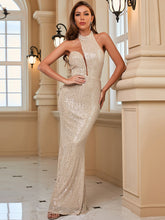 Robe de soirée élégante à sequins et col montant