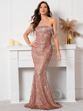 Robe de soirée bustier à sequins asymétrique
