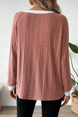 Ribbed Contrast Trim Crew Neck Knit Sweater