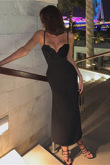 Robe débardeur à empiècements et sequins, robe de soirée élégante pour femme à taille cintrée