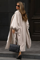 Balloon Sleeve Stand Collar Long Trench Coat