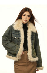 Veste d'hiver vintage en jean doublée de fourrure