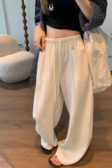 Linen Blend Relaxed Wide Leg Draped Pants