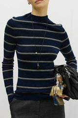 Seamless Stripe Mock Neck Knit Top