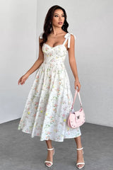 Spaghetti Strap Long Fitted Slim Floral Dress