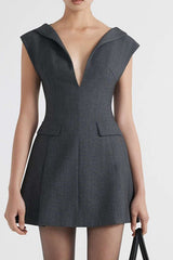 Solid V Neck Slim A Line Elegant Work Dress