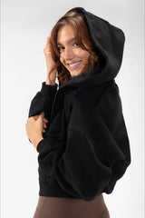 Sweat à capuche zippé uni décontracté à manches longues