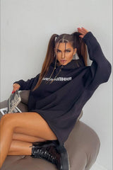 Sweat à capuche oversize à manches longues et imprimé lettres