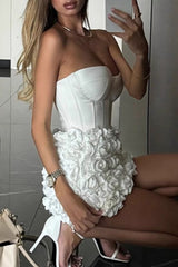 Robe de soirée élégante bustier à fleurs 3D